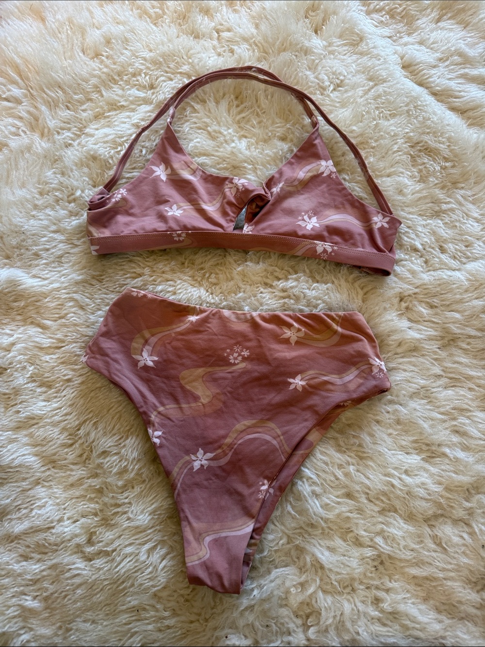 PSYCHADELIC HONEY Kauai Mauve Floral Wave High-Rise Bikini Set